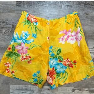 Vintage 90s Lauren Ralph Lauren Yellow Linen Floral High Rise Shorts Petite 6P